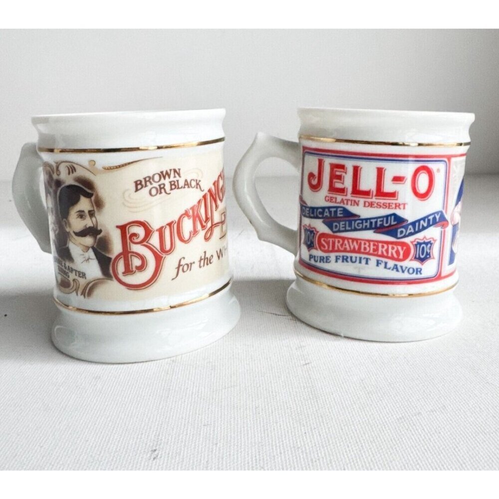 Vintage The Corner Store Mugs Set of 2 Jello and Buckingham Dye for Whiskers